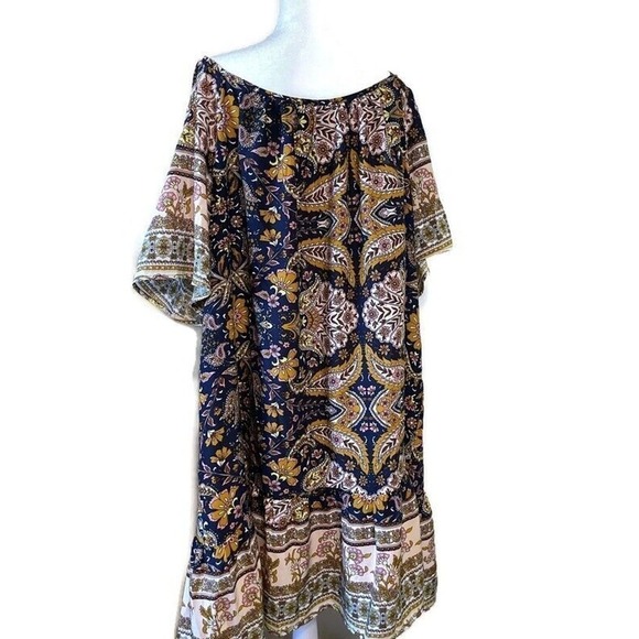 Womens 2X Career Casual Bohemian Peasant Spring Paisley Cold Shoulder Dress - Picture 1 of 12